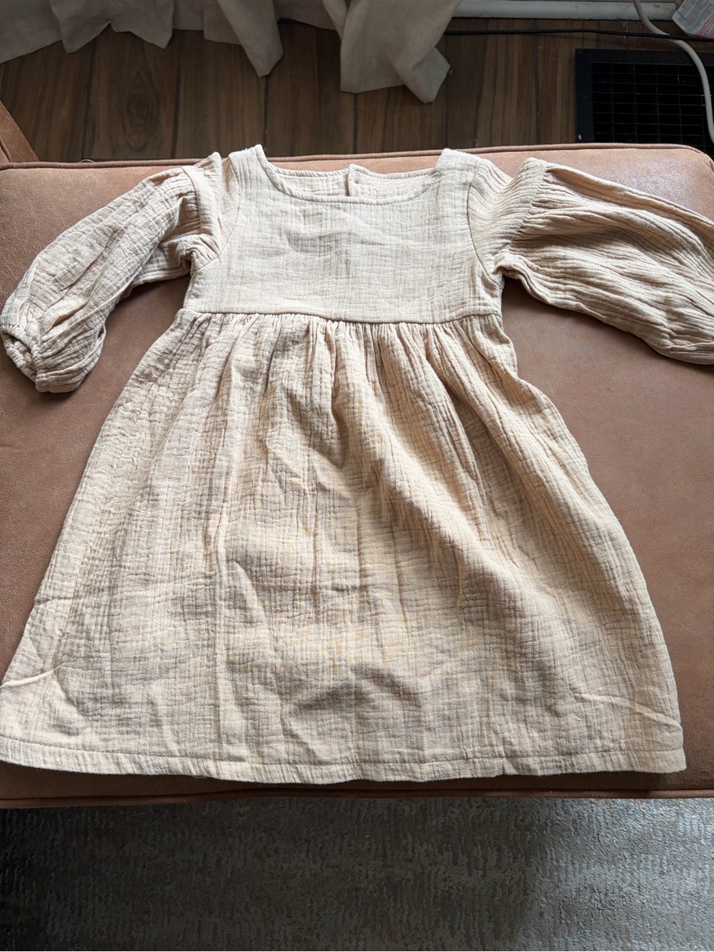 Kids Tales Girls Cream Cotton Gauze Puff Sleeve Boho Dress Size 5